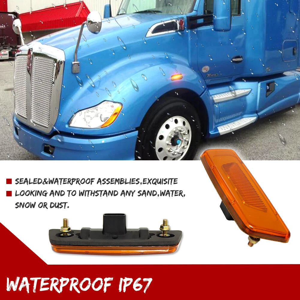 2PC Amber Lens Front Wheel Fender Side Marker Lights for Kenworth T680 T700 T880
