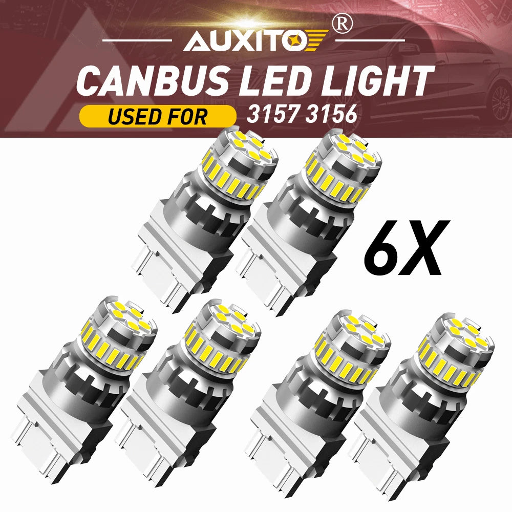Set of 6 LED Backup Brake Light Bulbs for Various Models (3157/3156/3057/4057)