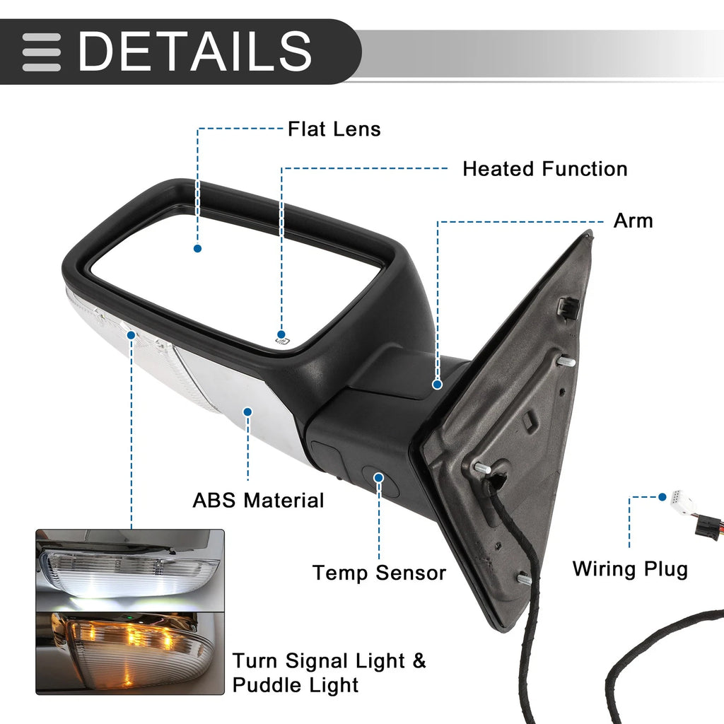 Tow Mirrors for Dodge Ram 1500 (1 Pair, Turn Signal Lights, Silver Tone)