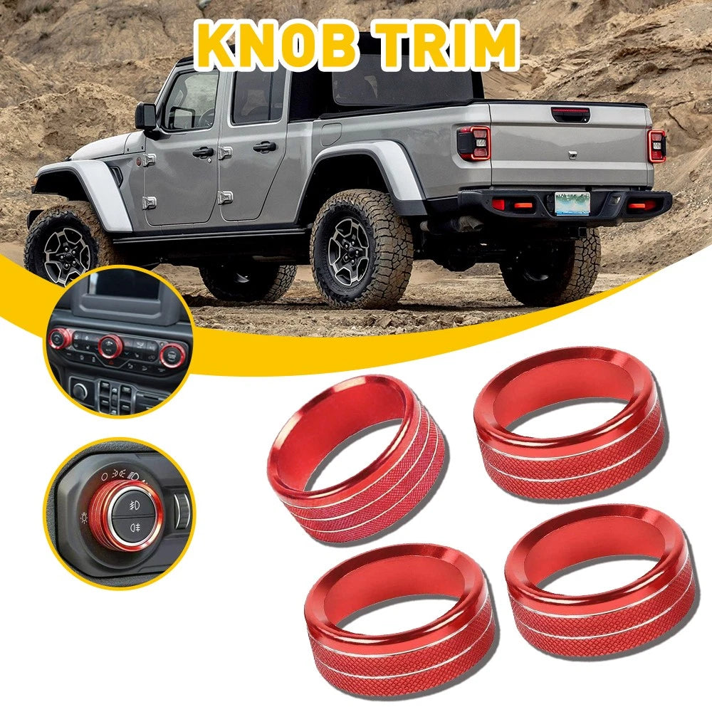 3X Air Condition/Headlight Switch Knob Trim Ring for Jeep Wrangler JL (2018–2023) Red