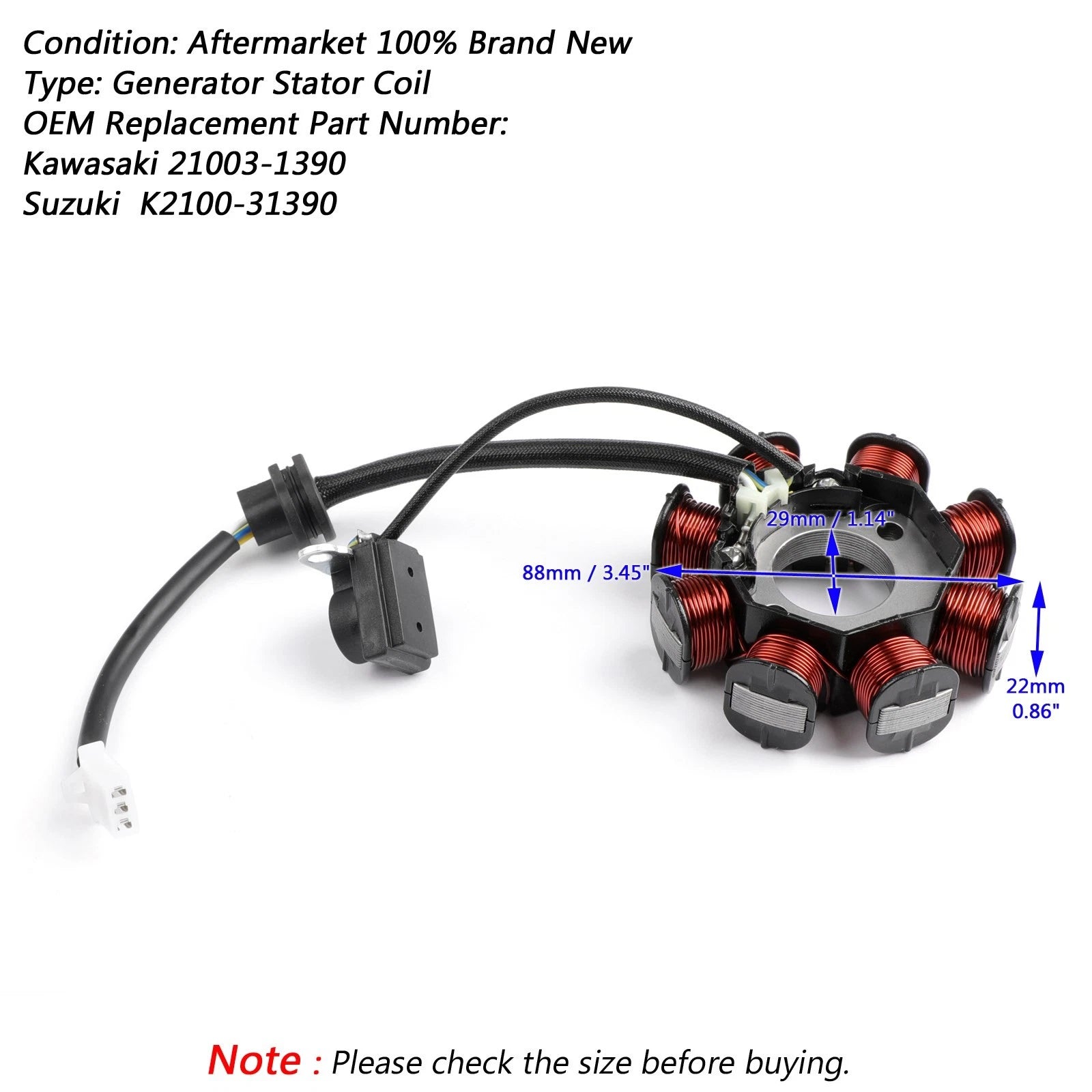 Magneto Stator Coil for Kawasaki KLX110, Suzuki DRZ110 (21003-1390, K2100-31390)