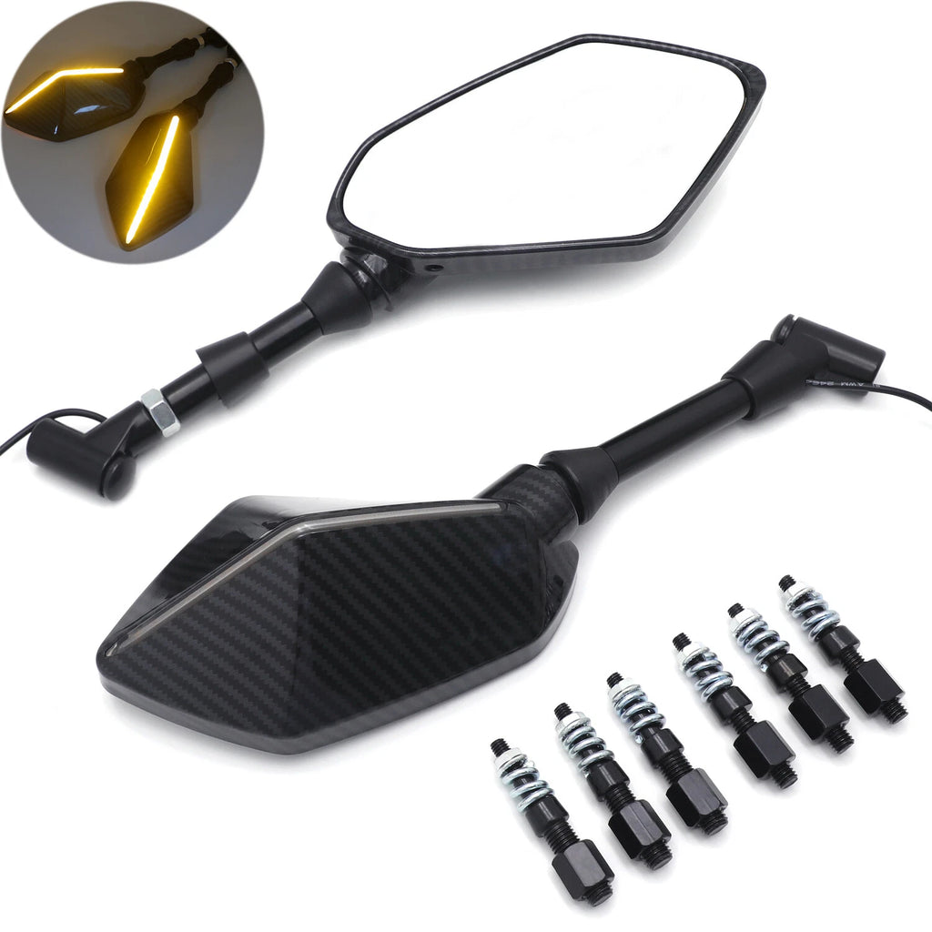 LED Indicator Integrate Rearview Mirror for Honda Yamaha Suzuki Kawasaki (2010–2023)