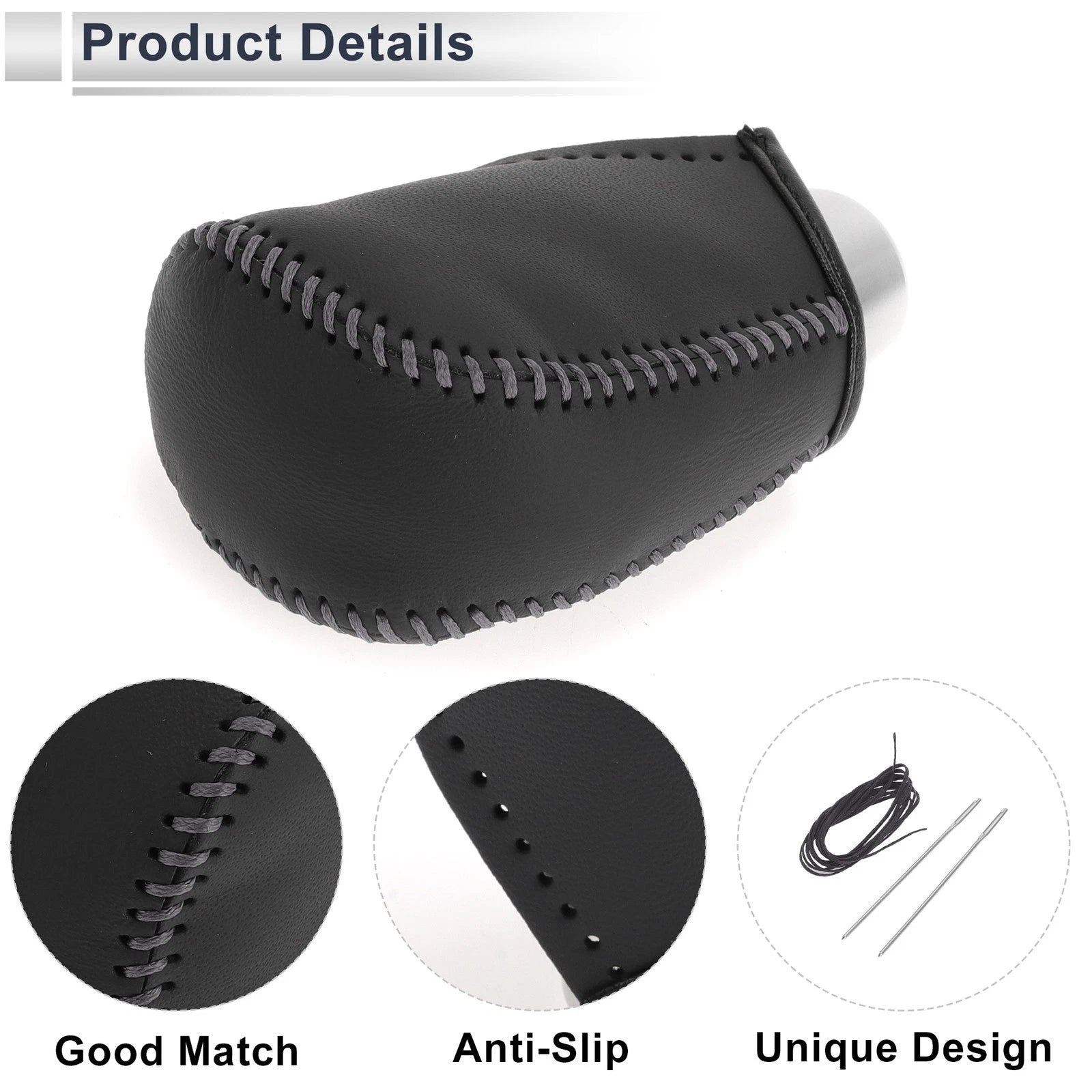 Gear Shift Knob Cover for Toyota Corolla (2009–2013) Black Grey Faux Leather