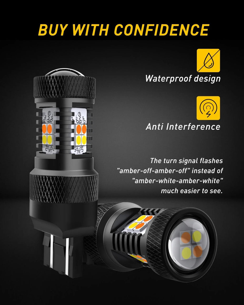 2X 7443 LED DRL Switchback Turn Signal Light Bulbs for