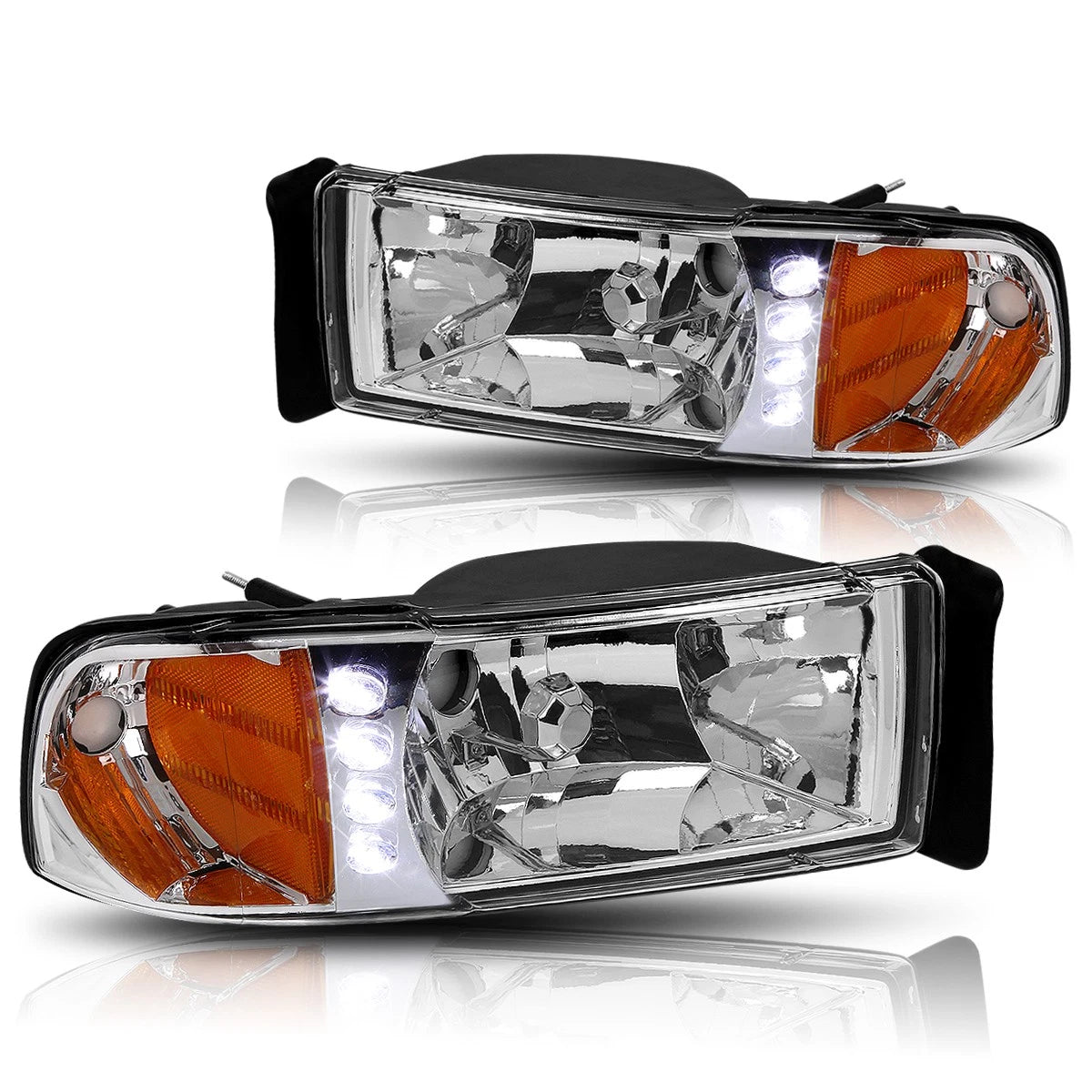 LED DRL Headlight/Lamp for Dodge Ram 1500-3500 (1994–2002) Chrome Housing