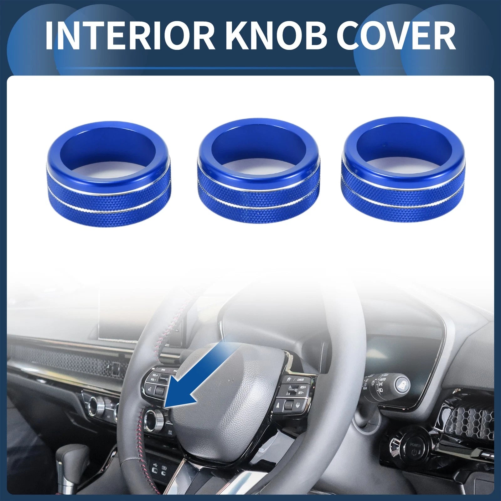Set of 3 AC Media Volume Switch Knob Cover Rings for Honda CR-V (2023–2024) Blue