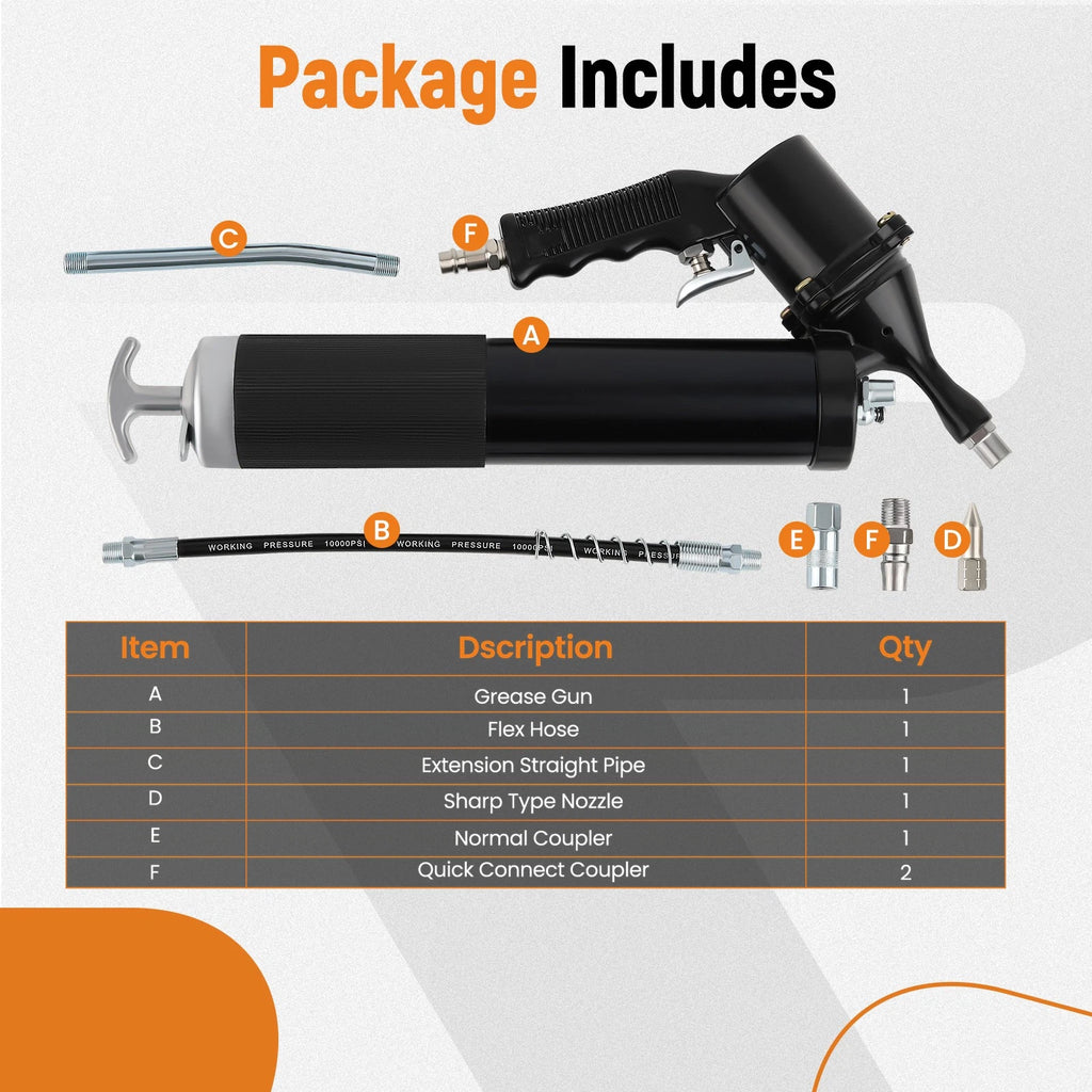 Pneumatic Grease Gun for Air Compressor with Flex Hose
