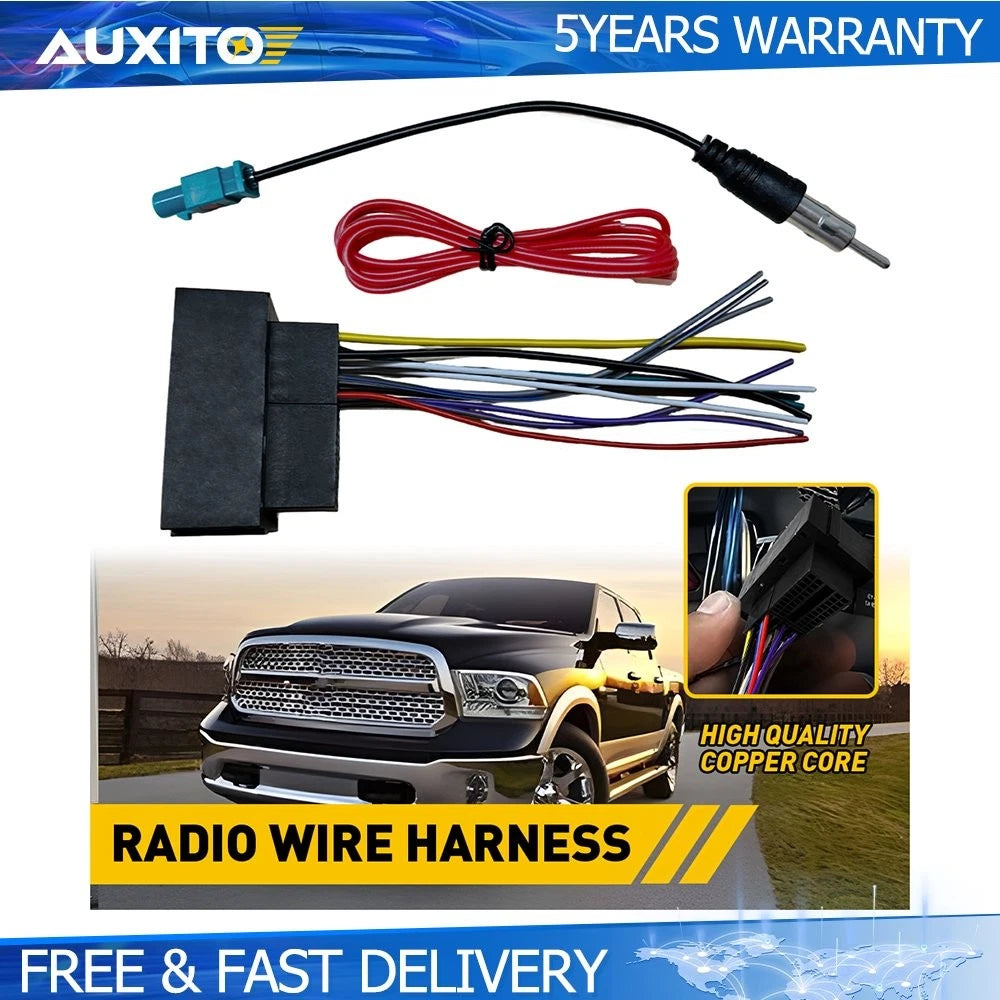 Radio Wiring Harness & Antenna Adapter for Jeep Dodge Challenger Chrysler (H)