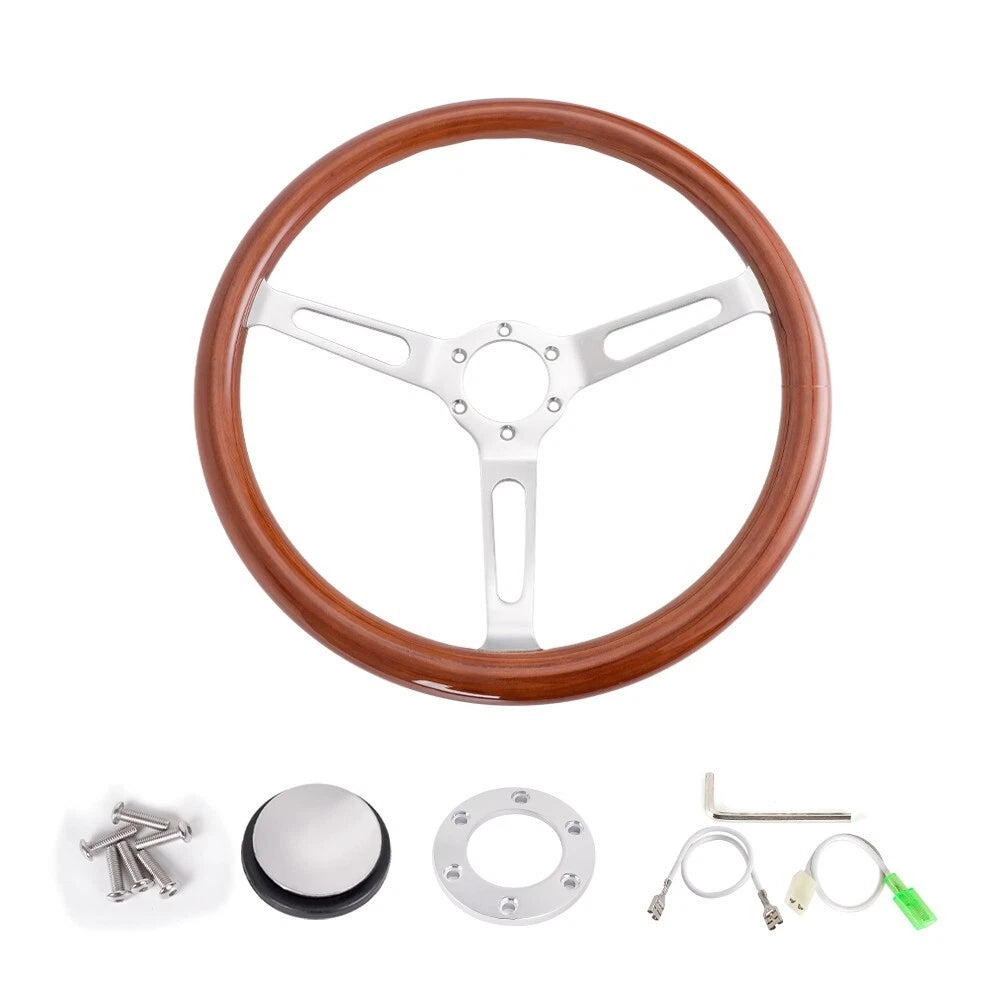 15" Classic Wood Steering Wheel for Universal Fit