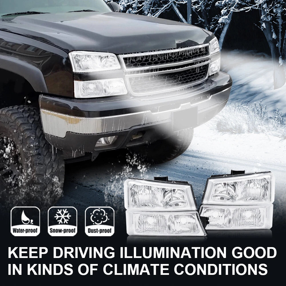 Chrome Clear Corner Headlights and Signal Bumper Lamps for Silverado (2003–2006)