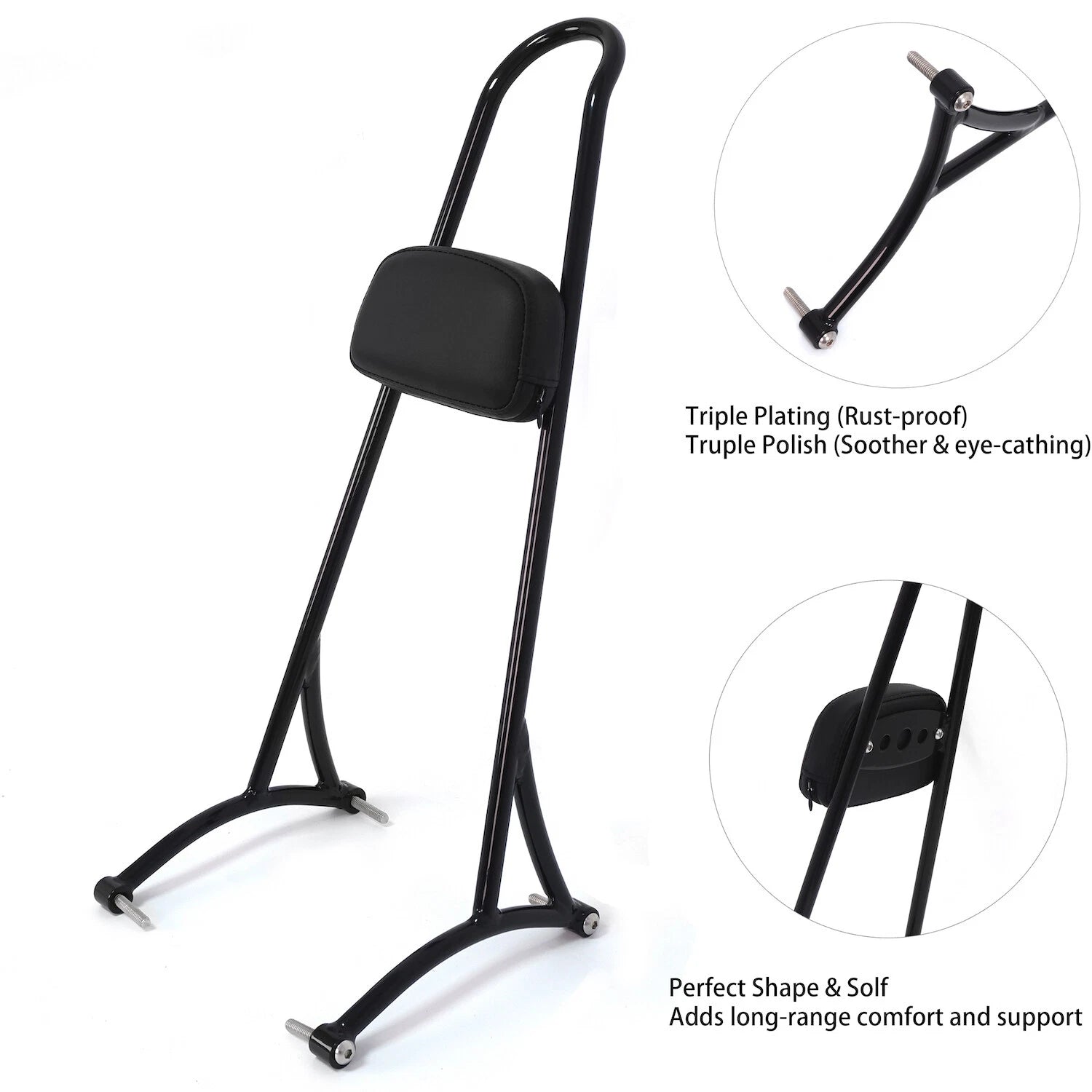 20" Black Sissy Bar Backrest Pad for Harley Sportster XL 883 1200 (1996–2003)