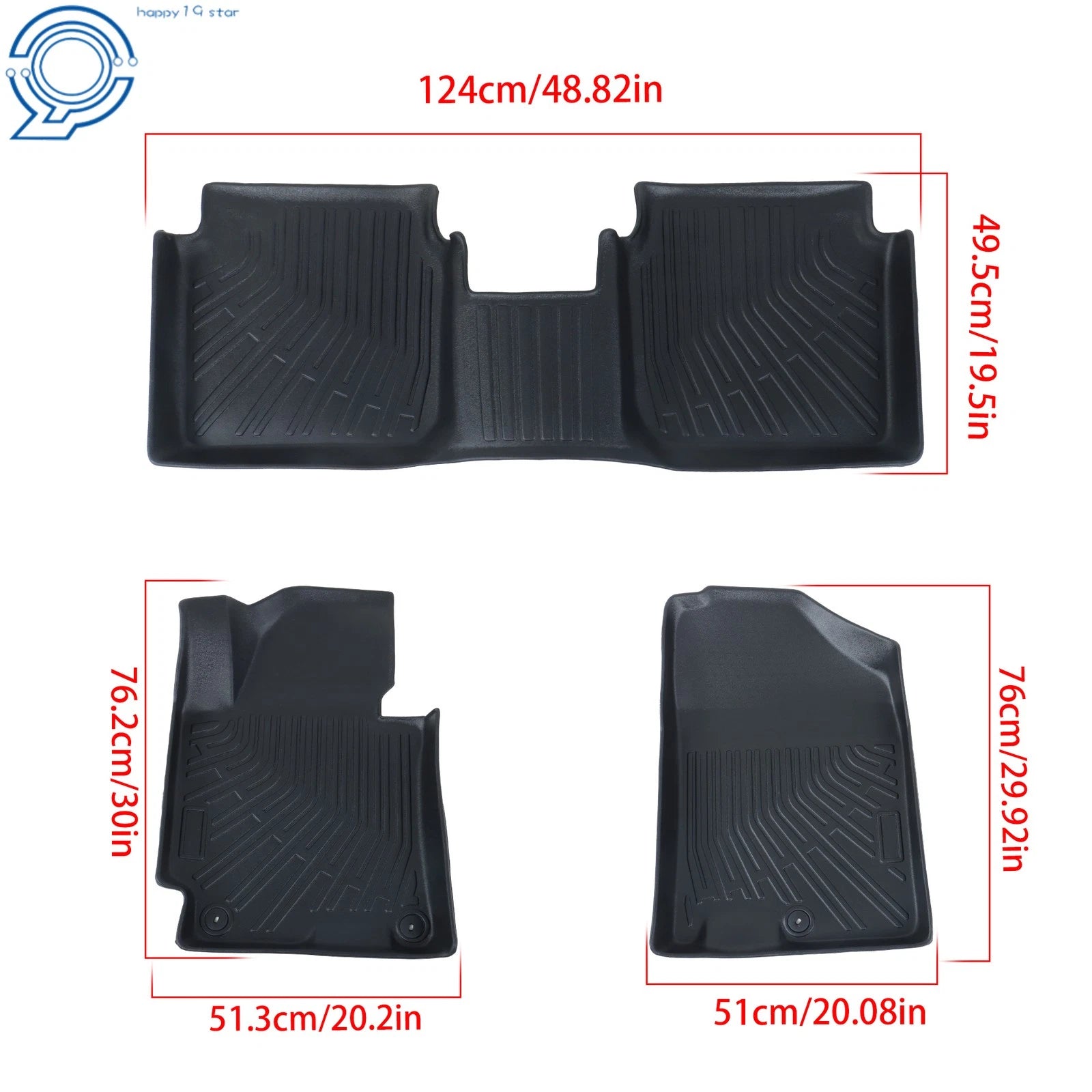 Set of 3 Floor Mats Liner for Hyundai Elantra (2011–2016) TPE All-Weather