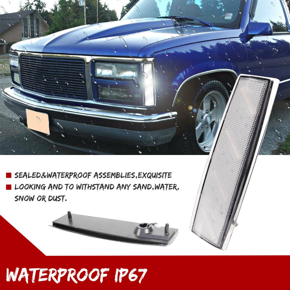 Clear White LED Front Side Marker Lights for GMC C1500 C2500 C3500 (1988–1993)