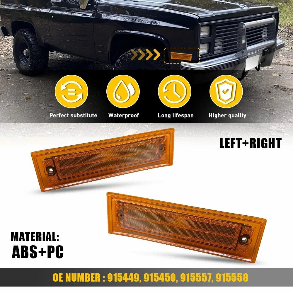 2X Amber Lens Side Marker Light Housings for Chevrolet GMC C1500 R3500 (1981–1991)