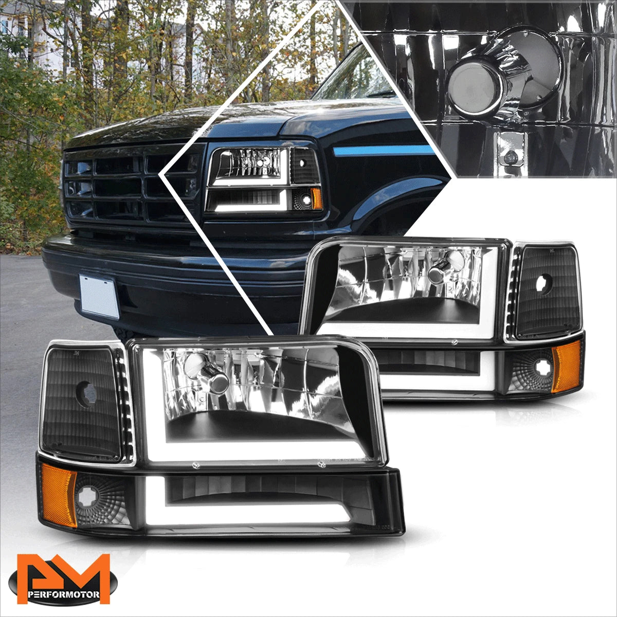 6Pcs Dual L-Shape LED DRL Bumper Headlight for Ford F150-F350 (1992–1996)