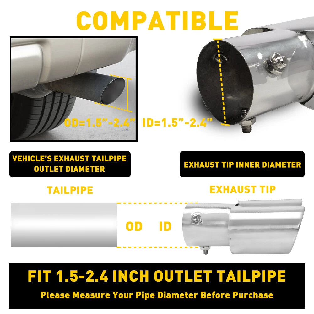 Dual Exhaust Pipe Tail Muffler Tip for Universal Fit (1.4"-2.5") Chrome Stainless Steel