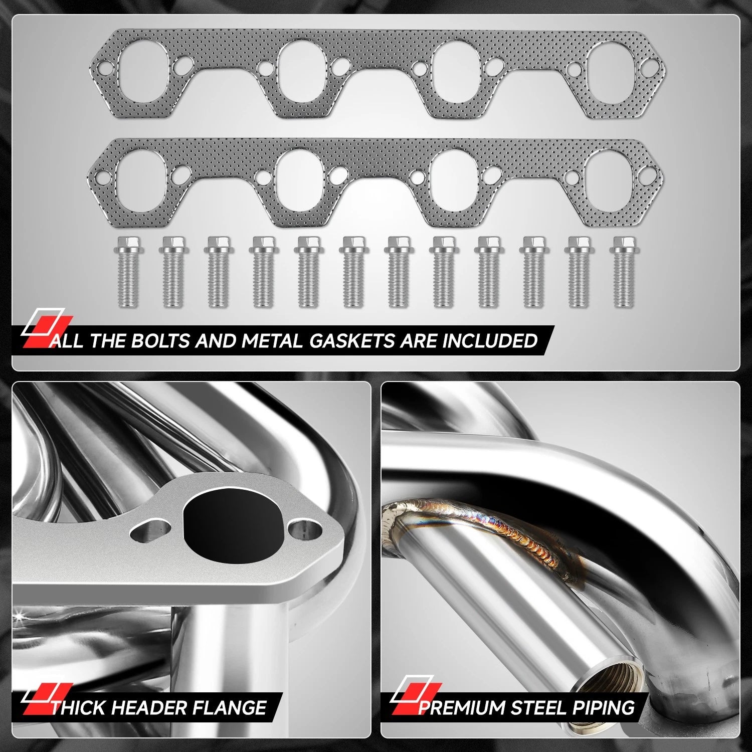 Stainless Steel Exhaust Header Pair for Ford F150 F250 Bronco (1987–1996)