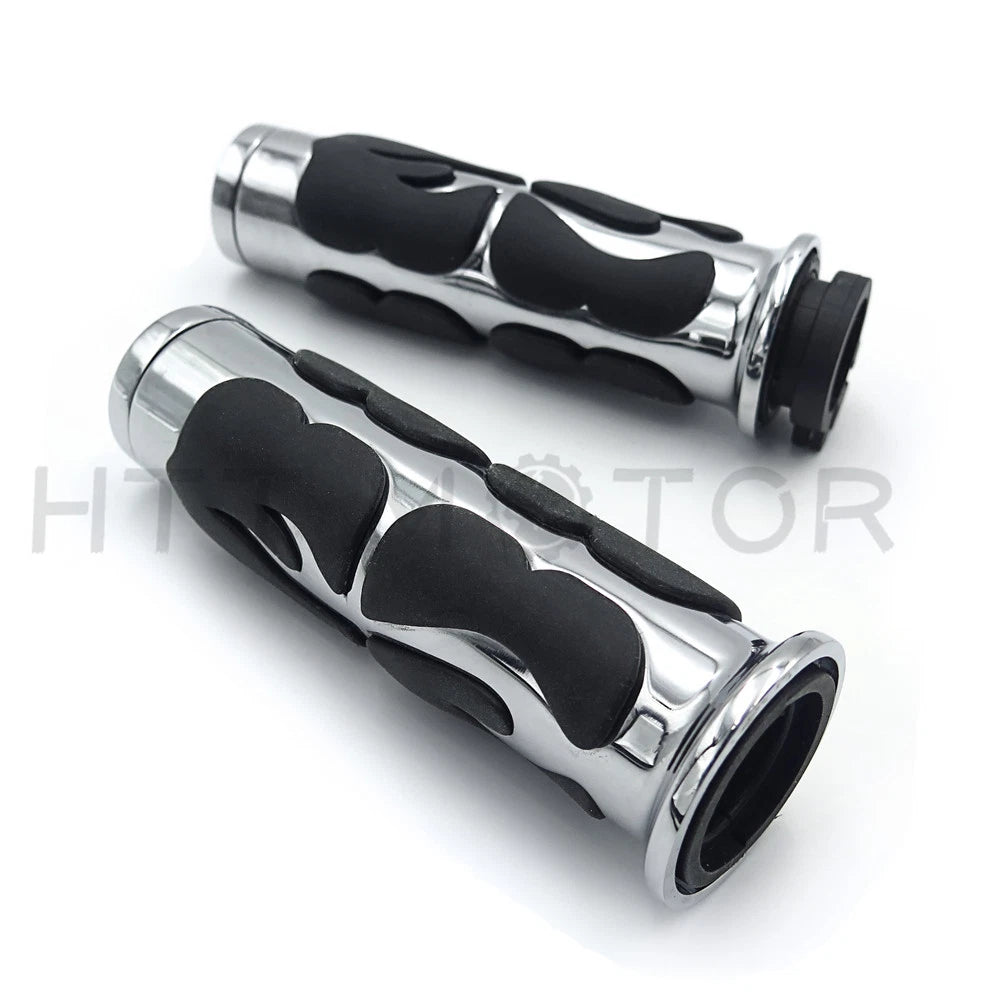 Chrome Flame Hand Grips 1" 25mm for Harley-Davidson/Suzuki/Kawasaki/Yamaha/Honda