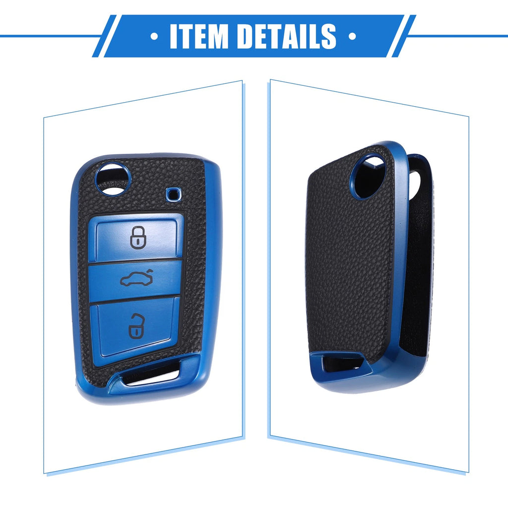3X Remote Key Fob Case Cover for Volkswagen Golf 7, Polo (2013–2020) - Blue