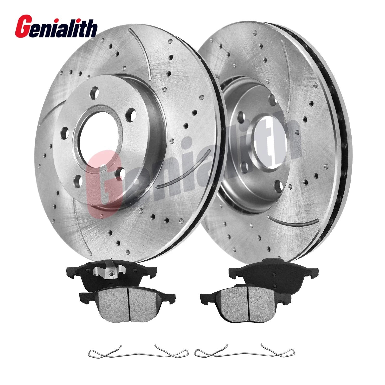 Front Drilled Slotted Rotors + Brake Pads for Ford Focus (2015–2018)