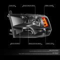 Projector Headlights for Dodge Ram 1500 2500 3500 (2009–2012) Black/Amber