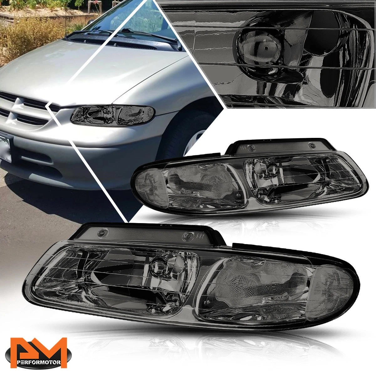 Headlight Lamp for Chrysler Town & Country/Voyager (1996–2000) Smoked Housing