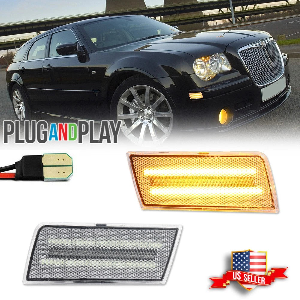 2X Clear Lens Amber LED Front Side Marker Lights for Chrysler 300 (2005–2010)