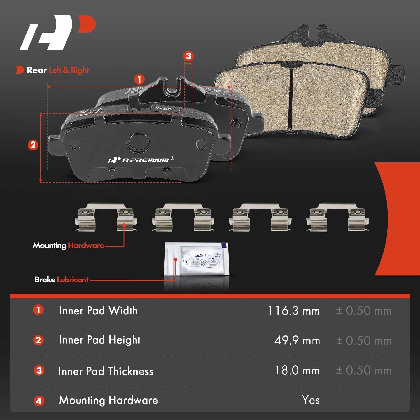 Set of 4 Rear Side Ceramic Brake Pads for Mercedes-Benz GL450 GLE350 GLE400 (2013–2020)