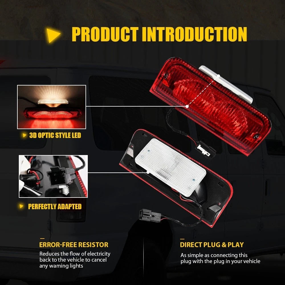 Rear Roof Mounted Third Brake Light Assembly for Ford E-150 E-250 E-350 (1992–2014)