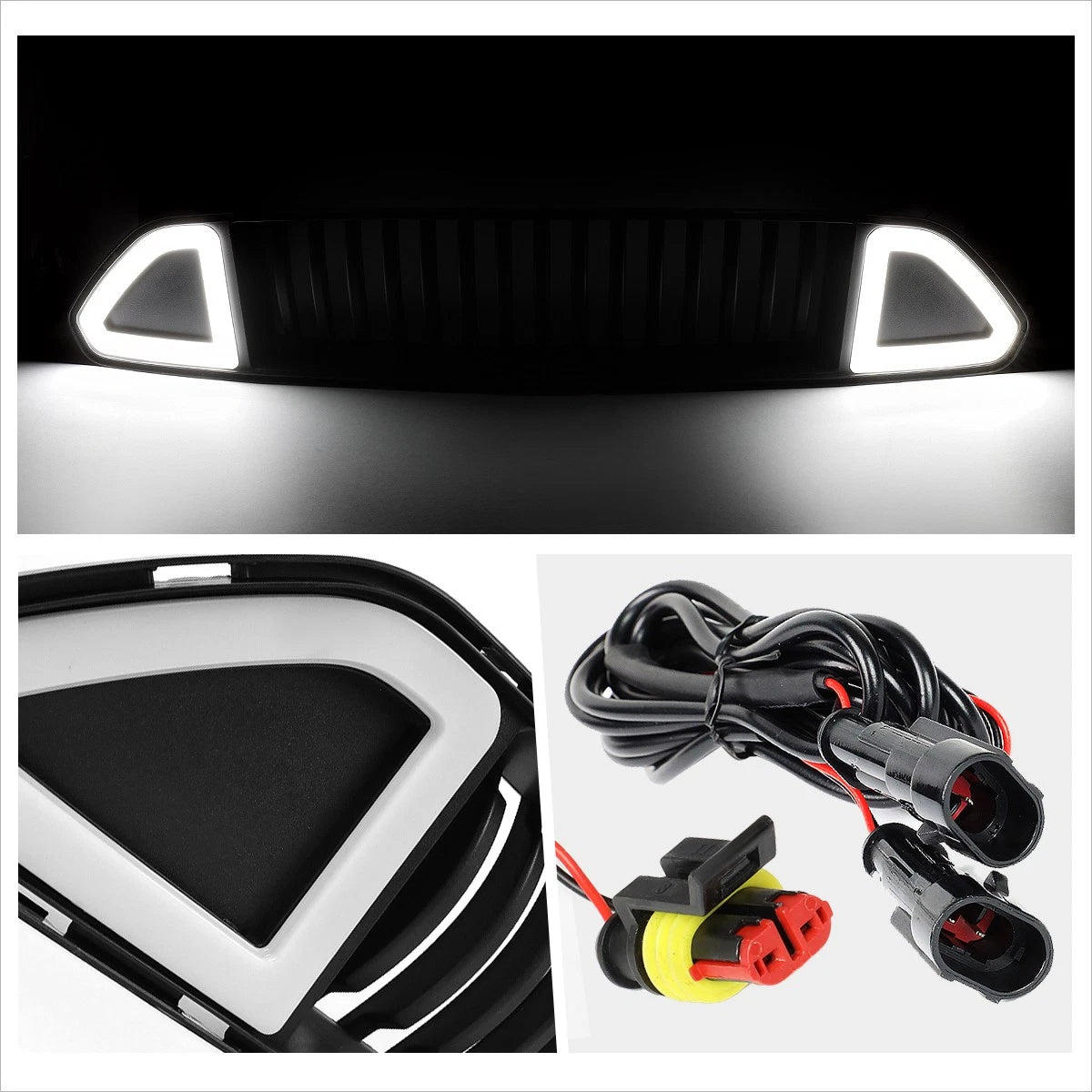 Vertical Fence Front Bumper Grille w/Triangle LED Light for Ford Mustang (2015–2017)