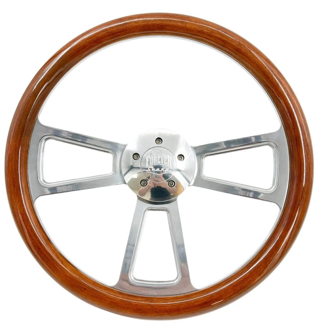 Polished 5 Hole Steering Wheel Dark Wood Wrap for Peterbilt Kenworth (18")