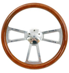 Polished 5 Hole Steering Wheel Dark Wood Wrap for Peterbilt Kenworth (18")