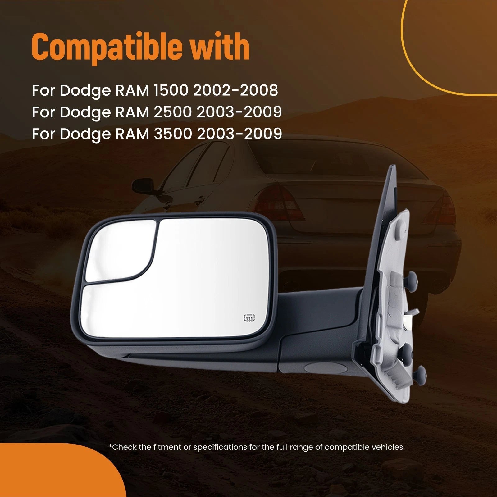 Power Towing Mirror for Dodge RAM 1500/2500/3500 (2002–2009) Heated Black