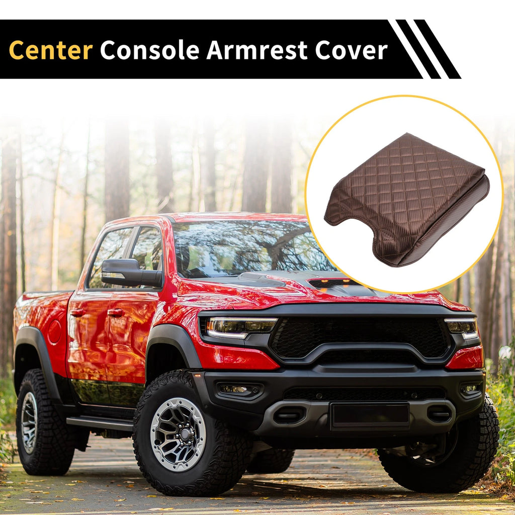 Armrest Cover for Ford F-150 (Microfiber Leather, Carbon Fiber, Brown)