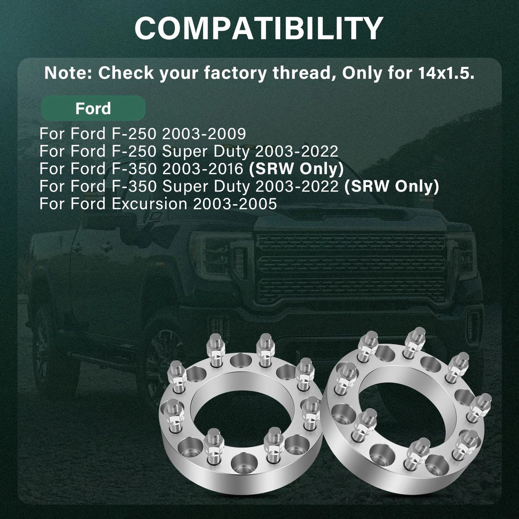 2 Pcs 1.5" Wheel Spacers 8x170 14x1.5 for Ford F-250 F-350 (2003–2022)
