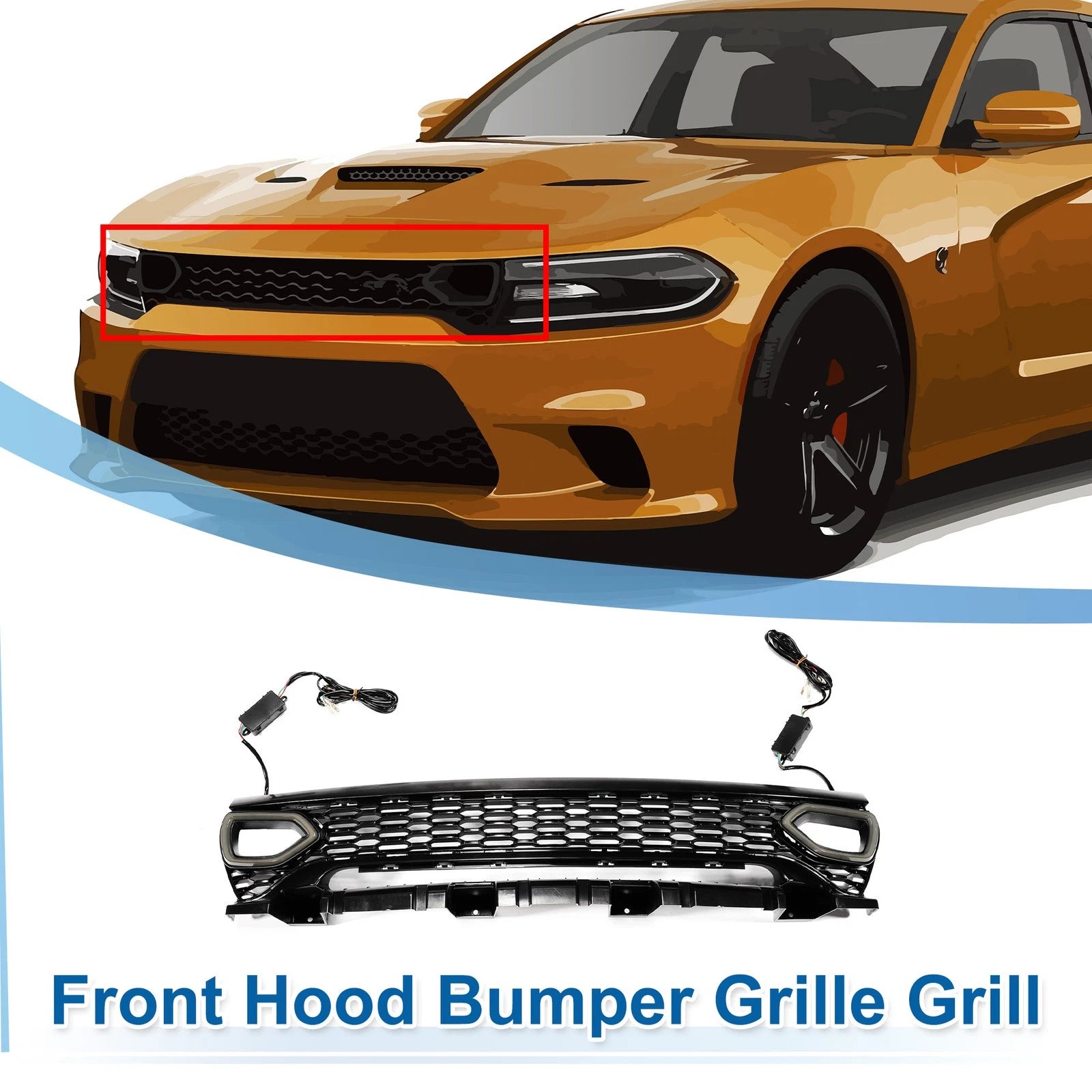 Front Upper Hood Bumper Grille for Dodge Charger (2015–2023) with Light Black