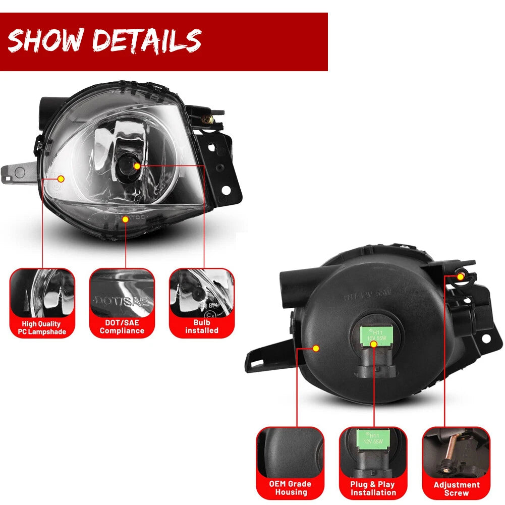 Set of 2 Clear Fog Light Lamps for BMW E90 325i 328i 330i 335i (2006–2008)