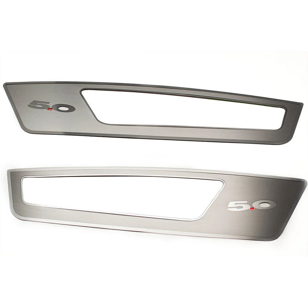 2pc Brushed Stainless Steel Door Guards with Polished 5.0 for 2010-2014 Ford Mustang