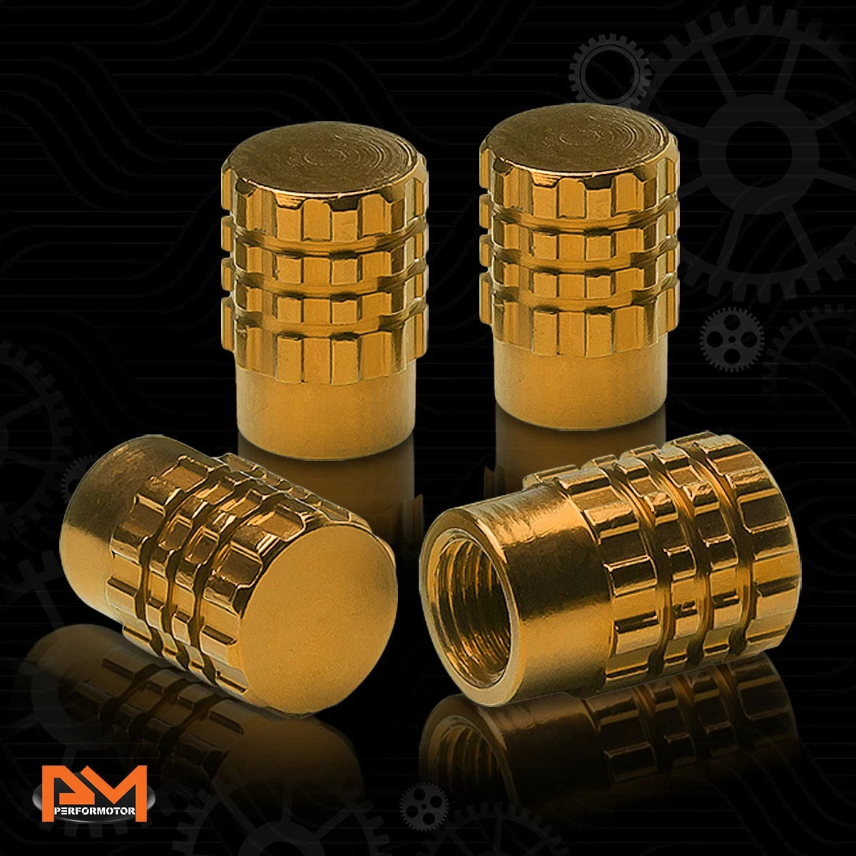 Set of 4 Gold Aluminum Tire Stem Caps for Universal Fit (All Models)
