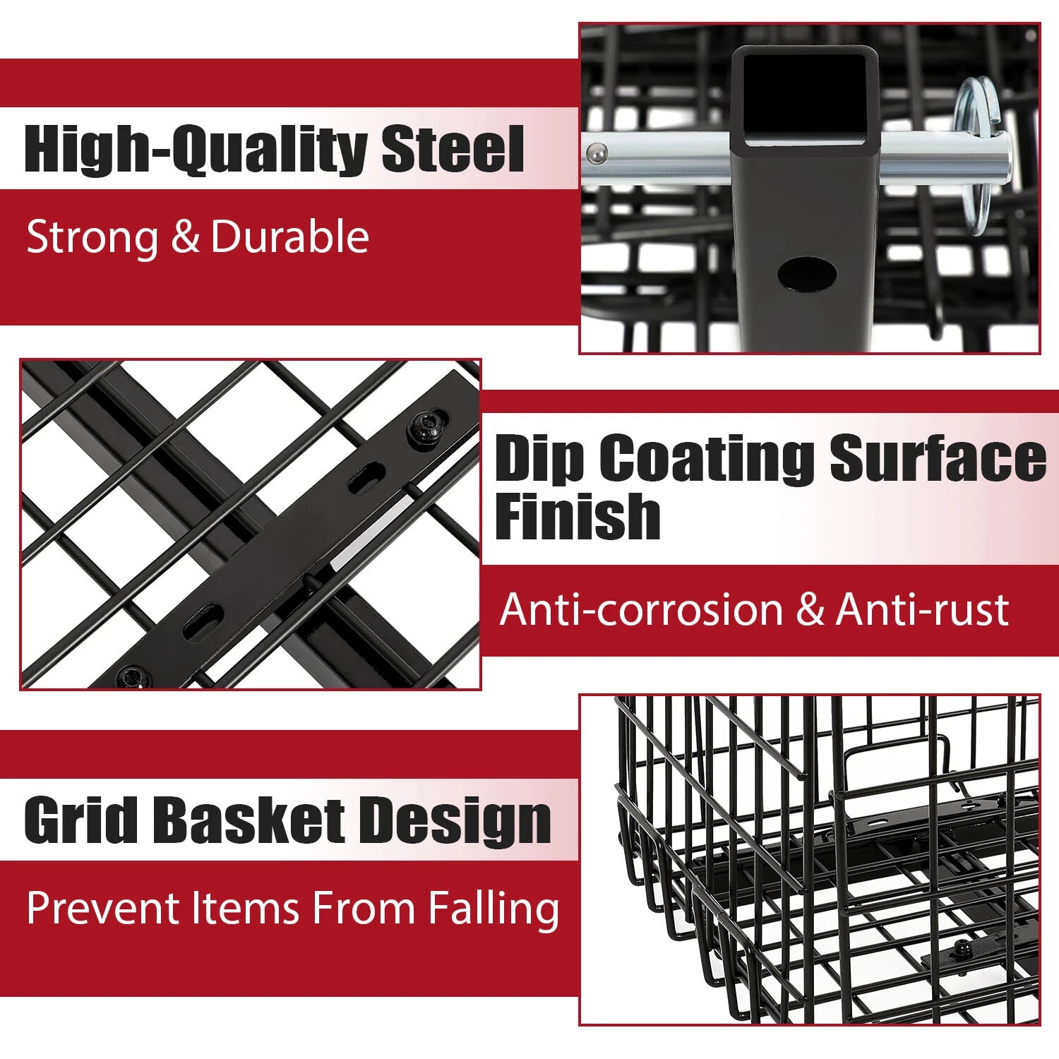 Folding Rear Basket for Mobility Scooters Power Chairs (1" Hitch Receiver)