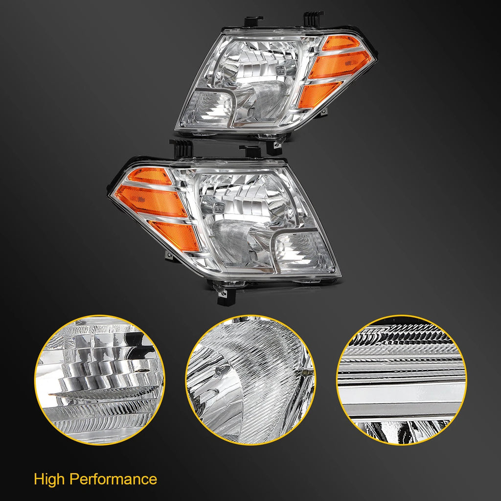 2X Headlight Assembly for Nissan Frontier (2009–2019) Chrome Amber
