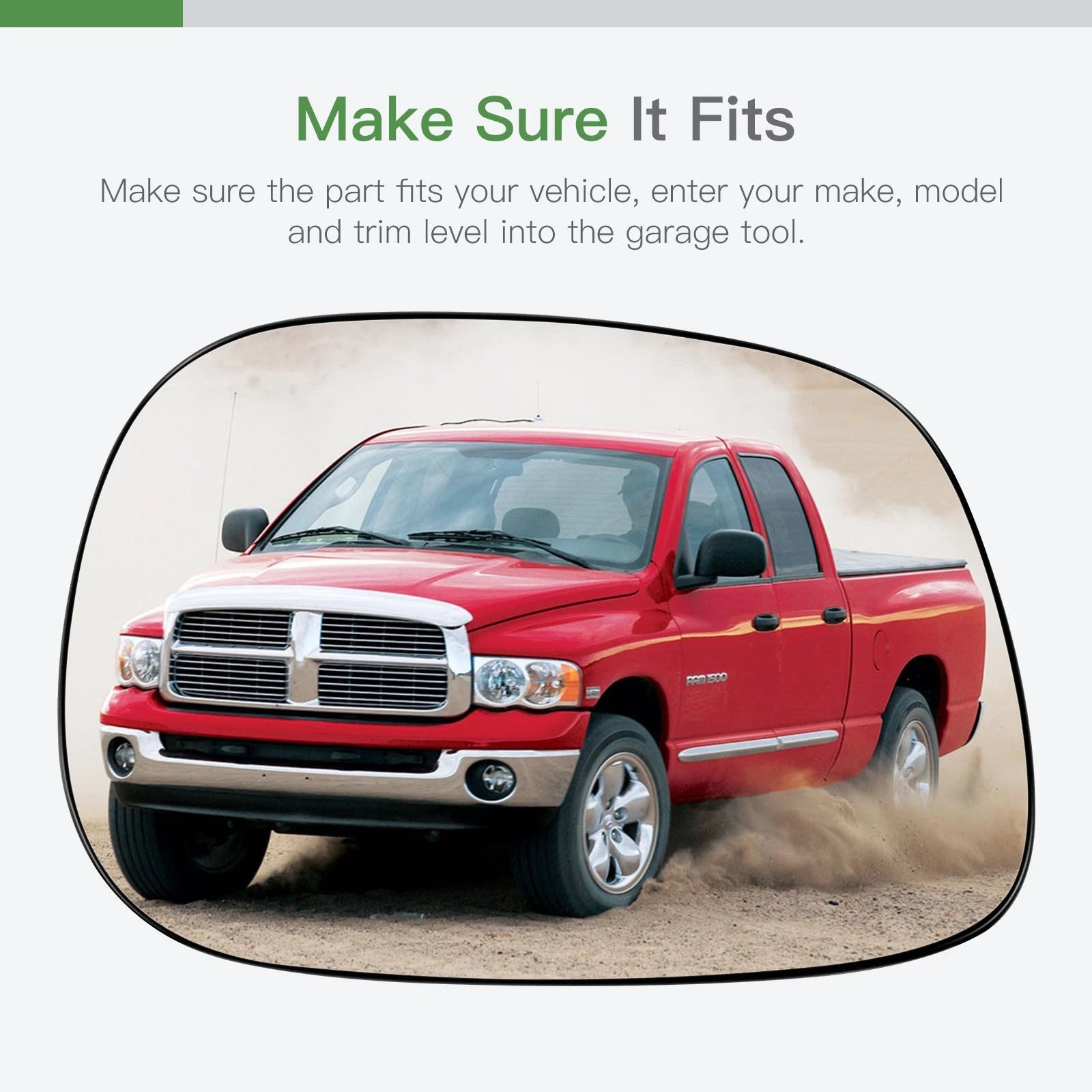 Right Side Replacement Mirror Glass for Dodge Ram Pickup (2002–2004) W/ Adhesive Pads