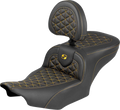 SADDLEMEN Roadsofa Seat with Backrest for FLH/FLT (2023–2025) - Gold Stitch