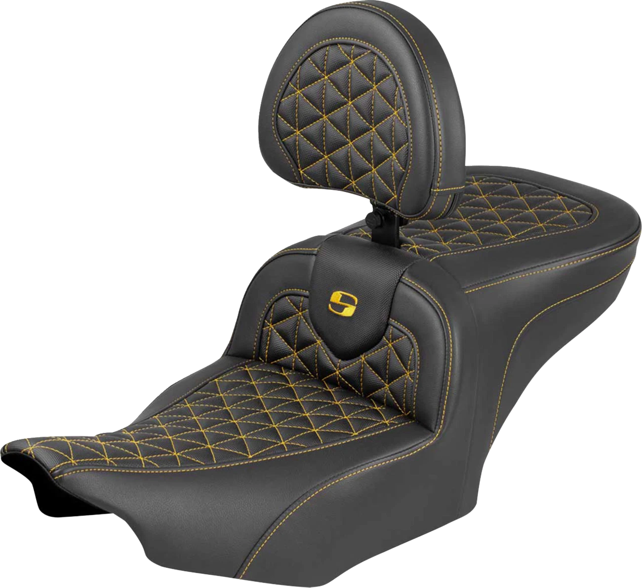 SADDLEMEN Roadsofa Seat with Backrest for FLH/FLT (2023–2025) - Gold Stitch