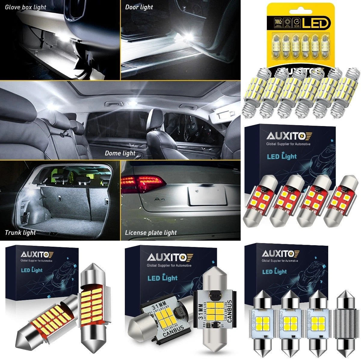 Set of 2 AUXITO 31MM DE3175 LED Dome Light Bulbs for Honda Nissan H