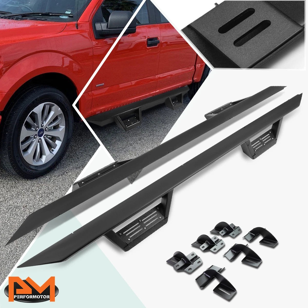 3" Nerf Bar Running Board with Down Step Pad for Ford F150/Super Duty (2015–2020)