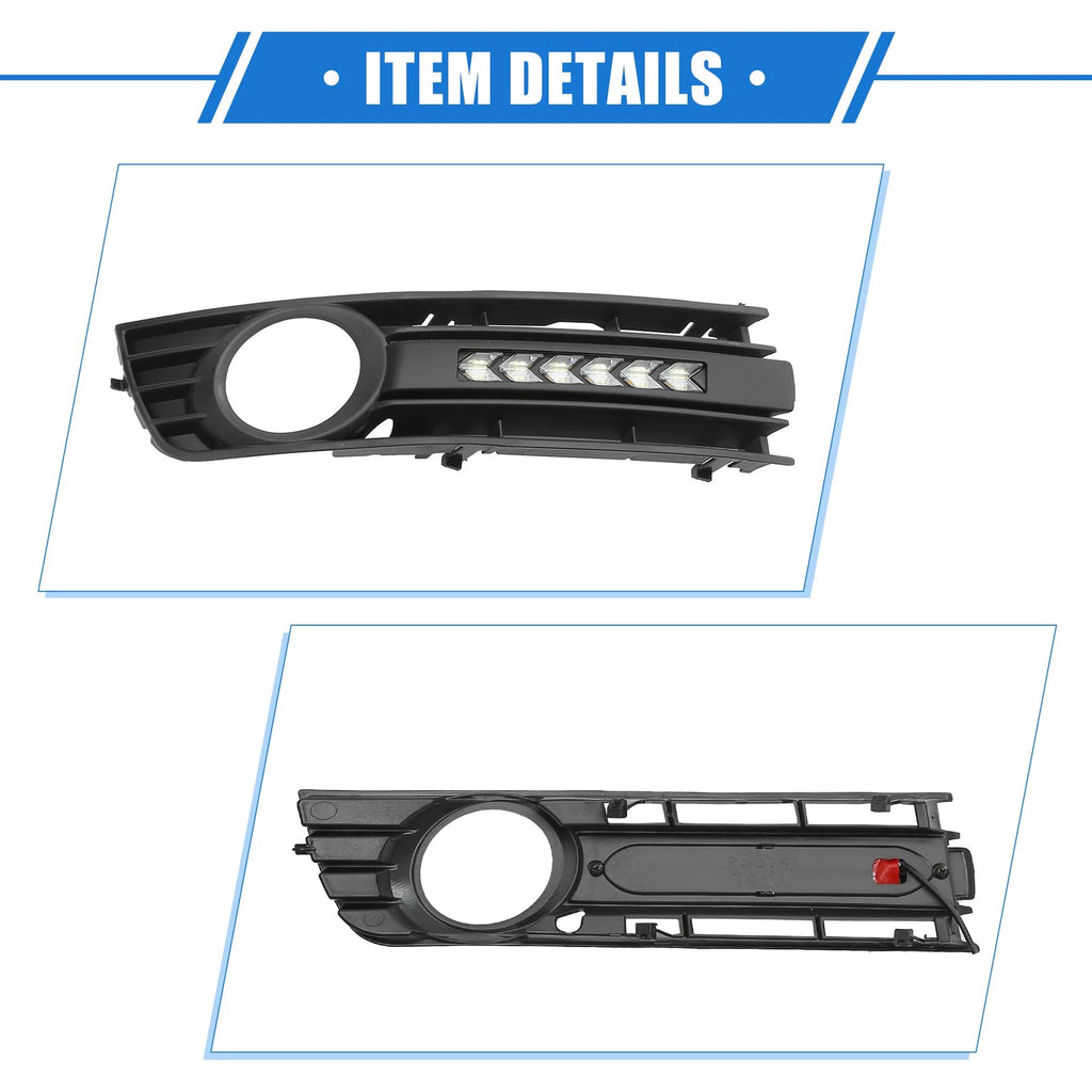 LED Front Bumper Fog Light Grille Cover for Audi A4 B6 (2001–2005)