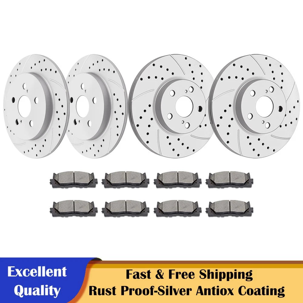 Front and Rear Brake Discs Rotors and Ceramic Pads for Toyota Corolla (2003–2008)