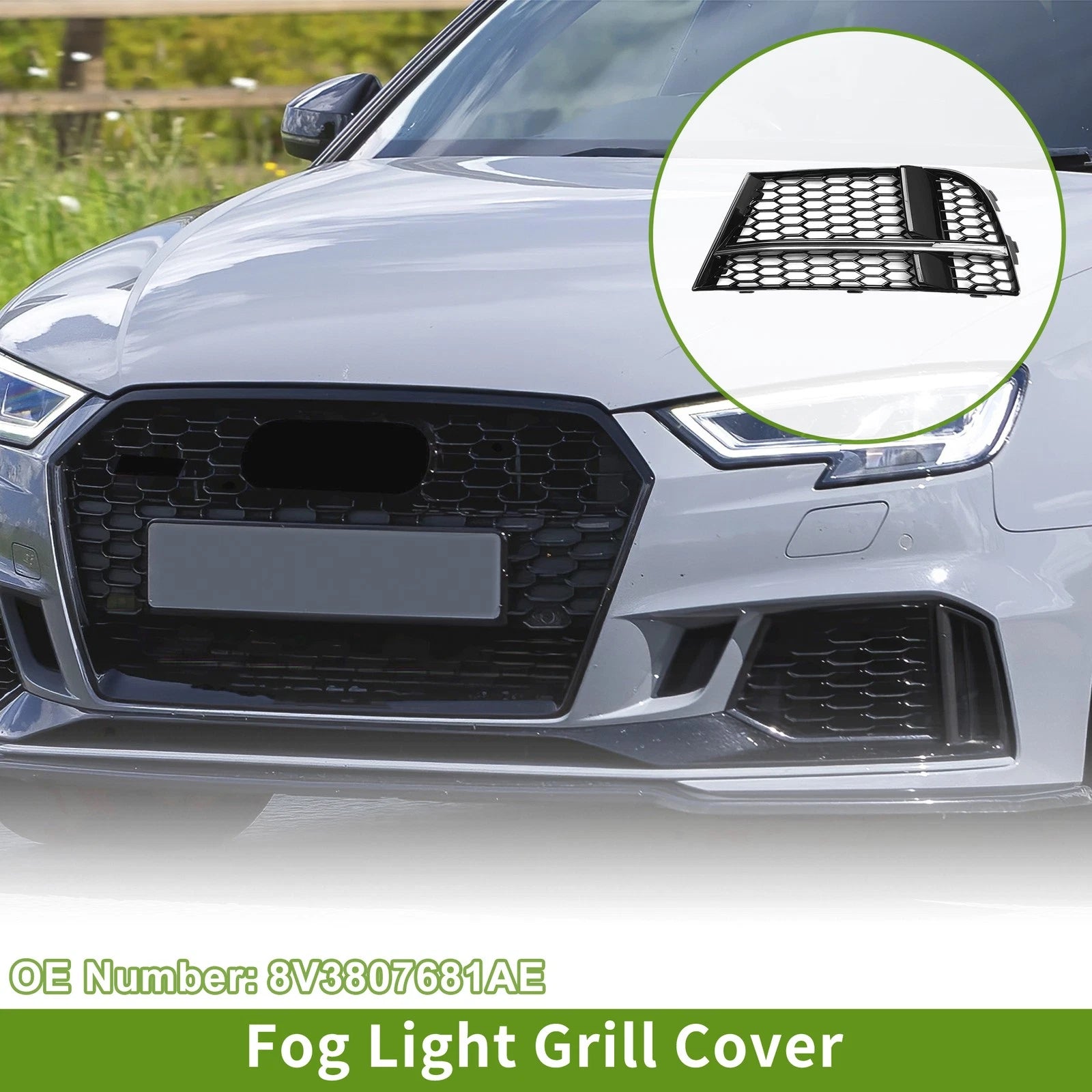 1pc Left Front Fog Light Grill for Audi A3 S3 (2017–2020) No. 8V3807681AE ABS