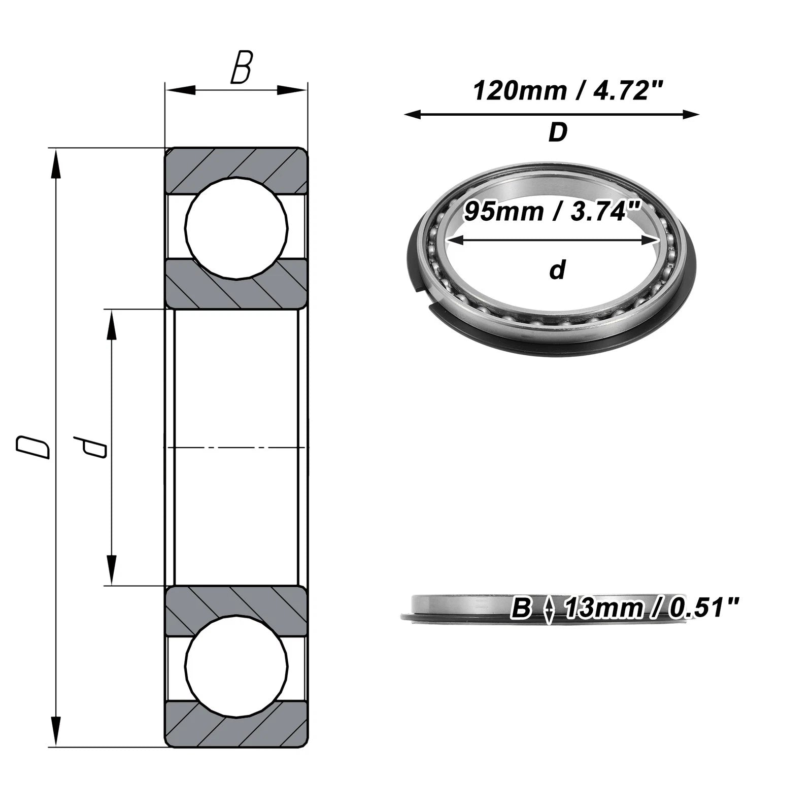 Deep Groove Ball Bearing 6819NR for Various Models (95x120x13mm)
